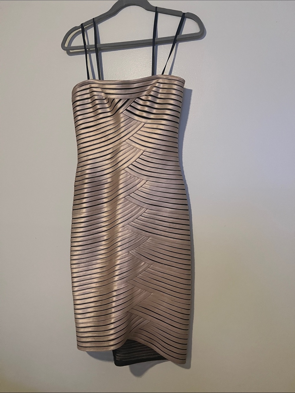 BCBG Strappy Bandage Cocktail Dress in Champagne